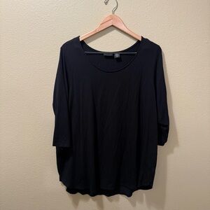 Women’s 2X Tahari Black Pullover Scoop Neck 3/4 Sleeve Tunic Pima Cotton Shirt